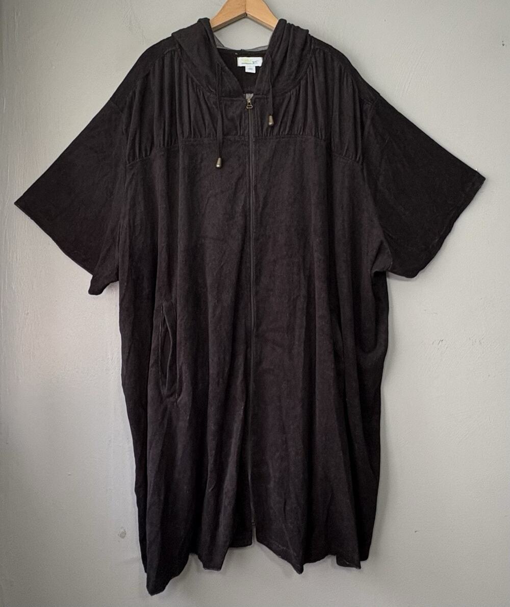 Swim 365 Cover Up Robe Plus Size 38 40 Black Terry Cloth Hooded Beach Bath Mumu
